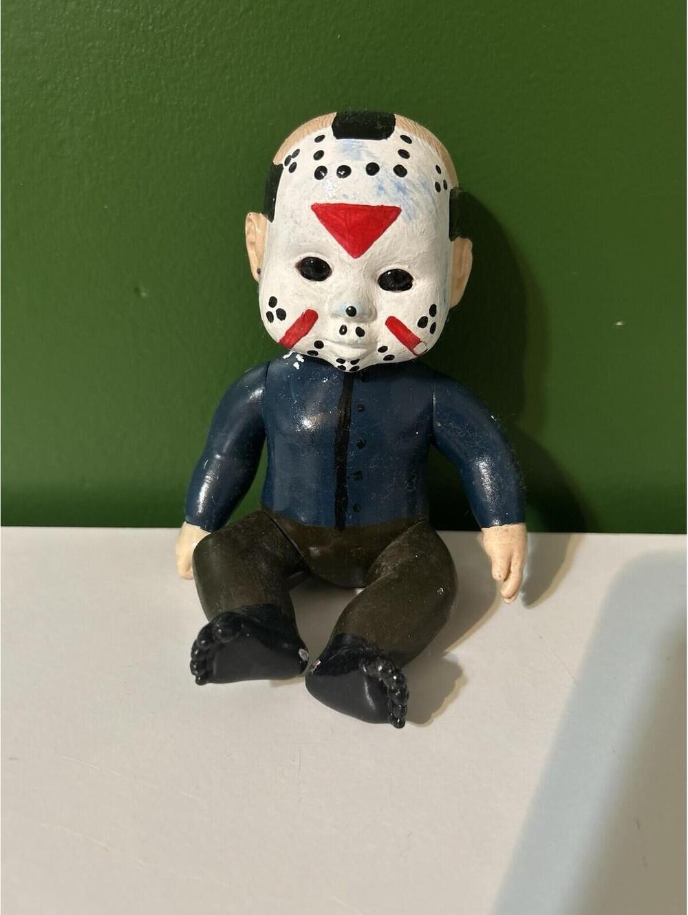 OOAK Custom Horror Baby Doll Figurine Hockey Mask Slasher Inspired